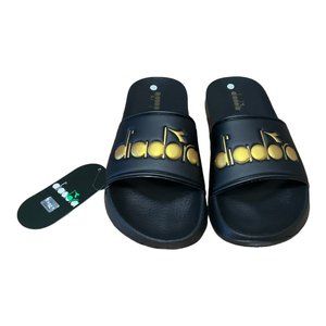 DIADORA Men's Slides Black Gold Size 9 NEW